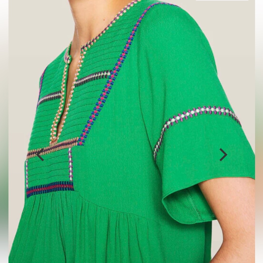 Ba&sh Taylor Embroidered Peasant Top Green Short Sleeve Boho French Size 0